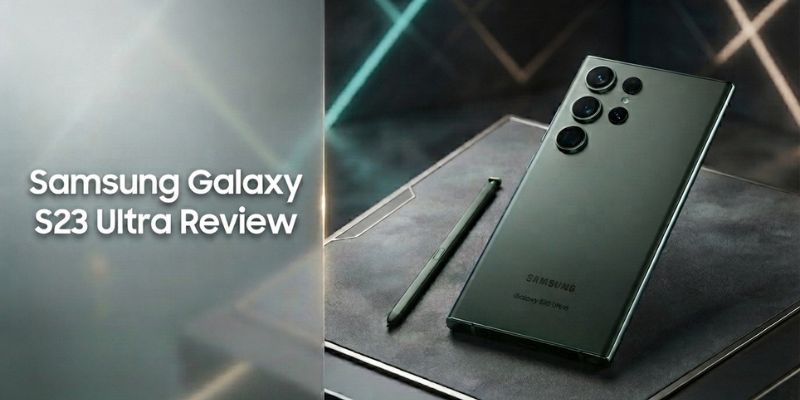 Samsung Galaxy S23 Ultra in green with S Pen, rear camera view